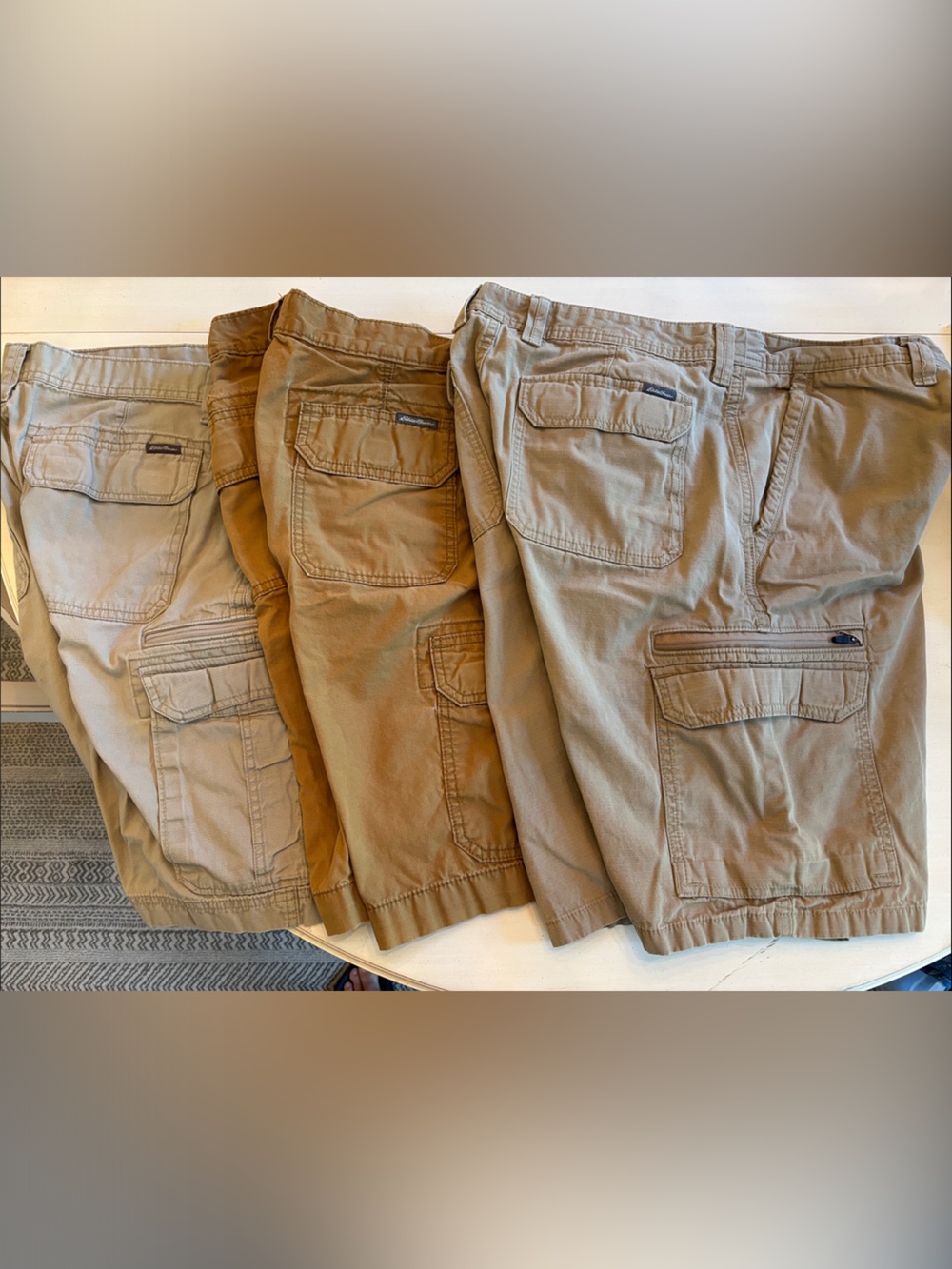Eddie Bauer Men's Cargo Shorts in Tan and Khaki Brown